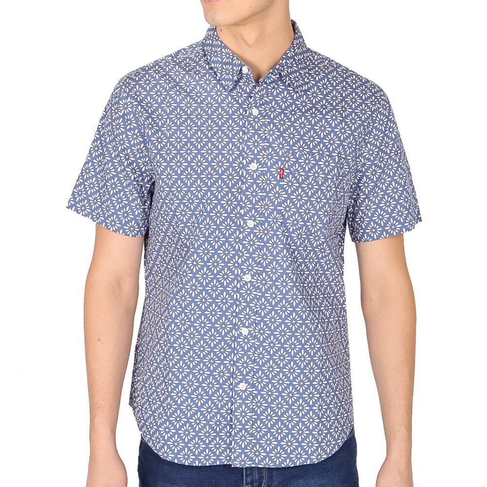 New! Levi's Short Sleeve Button Down Shirt Men's XL Marquise Diamond Cobalt